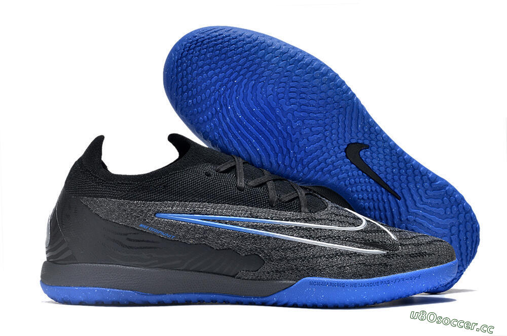 Men's Nike Phantom GX Elite IC Indoor & Futsal Low-Tops Football Shoes - Grey/Black/Blue 2
