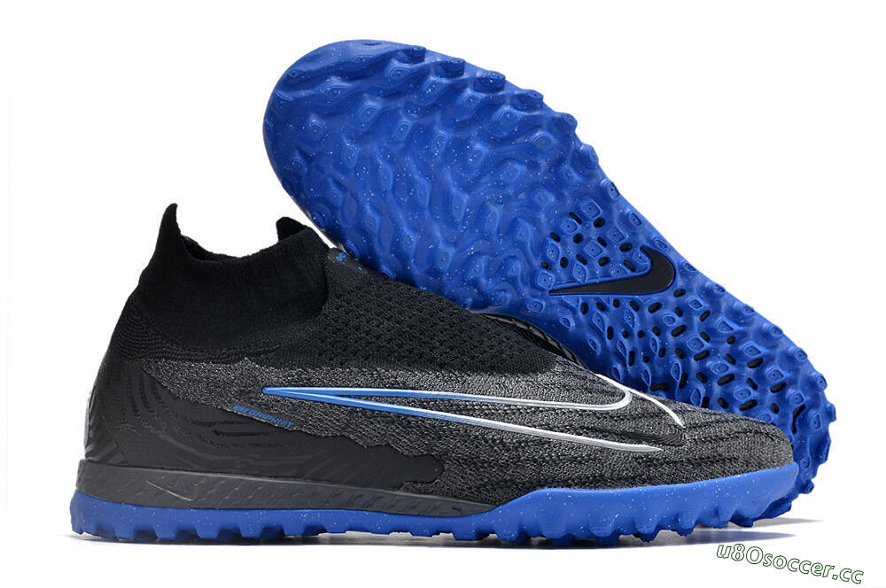 Men's Nike Phantom GX Elite DF Link TF Artificial Turf High-Tops Football Shoes - Grey/Black/Blue 2