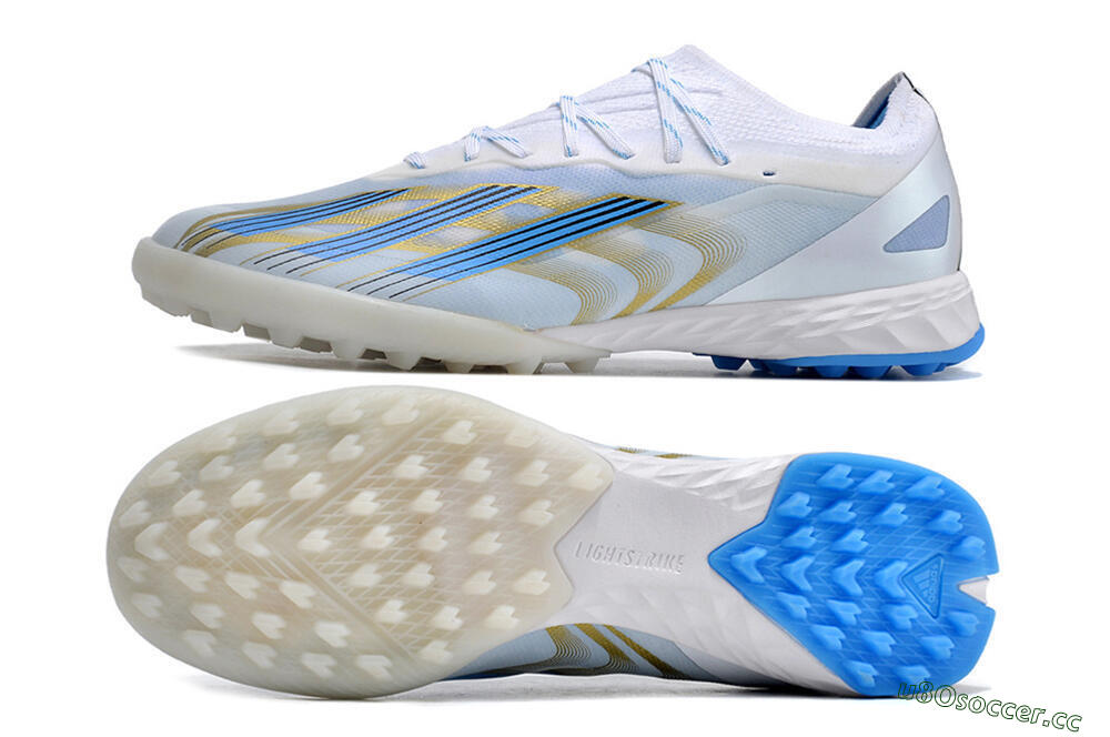 Men's Adidas X Crazyfast.1 TF Artificial Turf Low-Tops Football Shoes - White/Blue/Gold 1