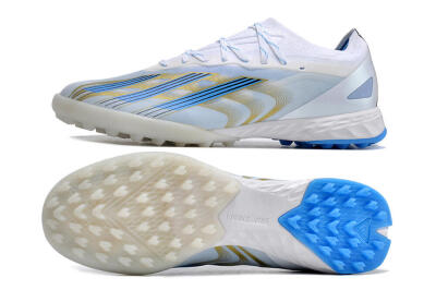 Men's Adidas X Crazyfast.1 TF Artificial Turf Low-Tops Football Shoes - White/Blue/Gold