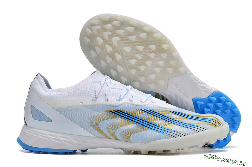 Men's Adidas X Crazyfast.1 TF Artificial Turf Low-Tops Football Shoes - White/Blue/Gold 2