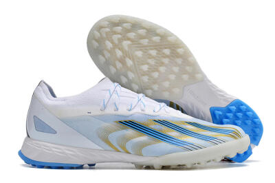 Men's Adidas X Crazyfast.1 TF Artificial Turf Low-Tops Football Shoes - White/Blue/Gold