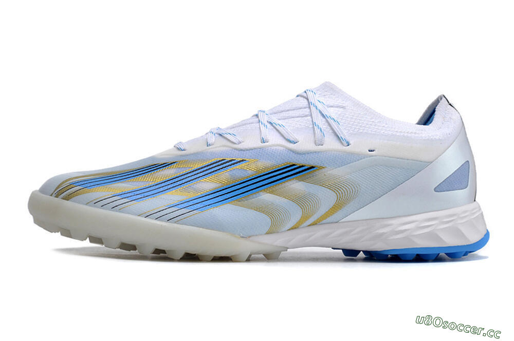 Men's Adidas X Crazyfast.1 TF Artificial Turf Low-Tops Football Shoes - White/Blue/Gold 0