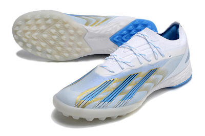 Men's Adidas X Crazyfast.1 TF Artificial Turf Low-Tops Football Shoes - White/Blue/Gold