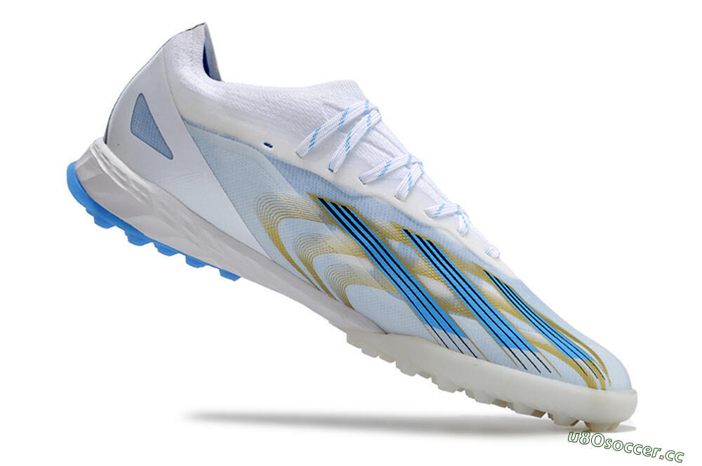 Men's Adidas X Crazyfast.1 TF Artificial Turf Low-Tops Football Shoes - White/Blue/Gold 4