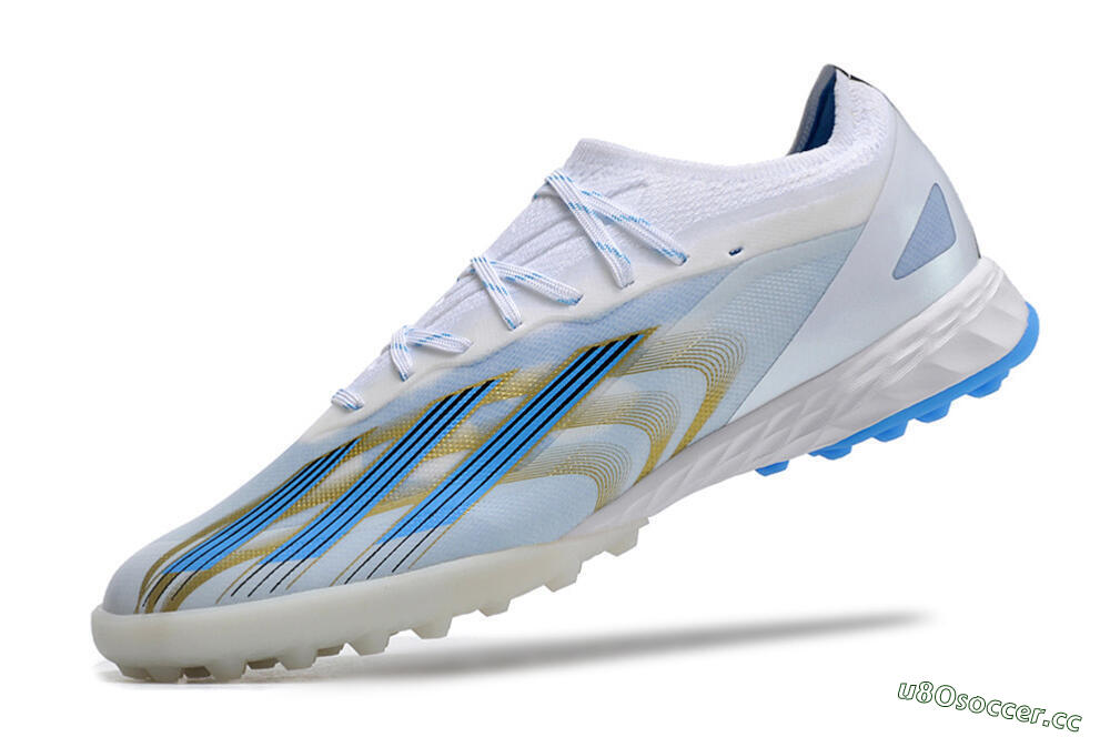 Men's Adidas X Crazyfast.1 TF Artificial Turf Low-Tops Football Shoes - White/Blue/Gold 5