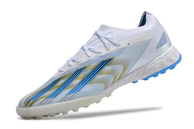 Men's Adidas X Crazyfast.1 TF Artificial Turf Low-Tops Football Shoes - White/Blue/Gold