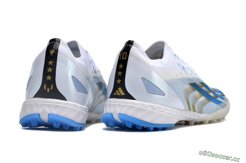 Men's Adidas X Crazyfast.1 TF Artificial Turf Low-Tops Football Shoes - White/Blue/Gold 6