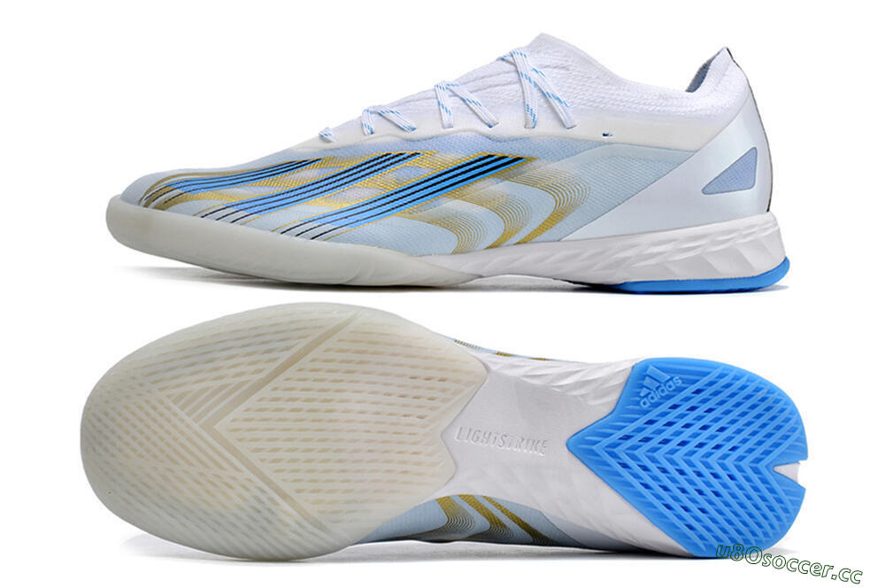 Men's Adidas X Crazyfast.1 IC Indoor & Futsal Low-Tops Football Shoes - White/Blue/Gold 1