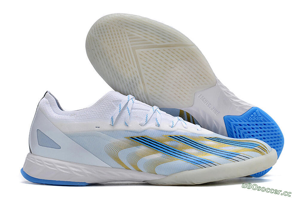 Men's Adidas X Crazyfast.1 IC Indoor & Futsal Low-Tops Football Shoes - White/Blue/Gold 2