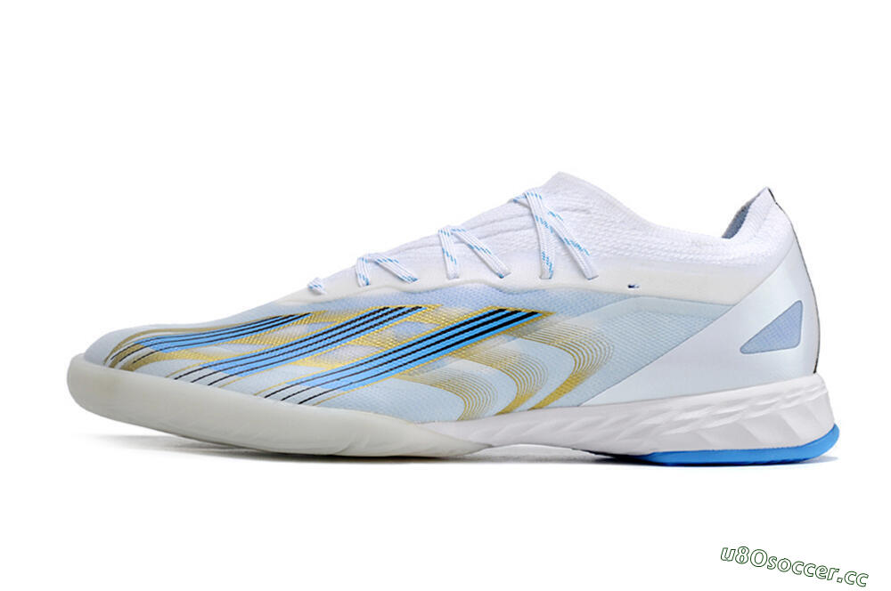 Men's Adidas X Crazyfast.1 IC Indoor & Futsal Low-Tops Football Shoes - White/Blue/Gold 0