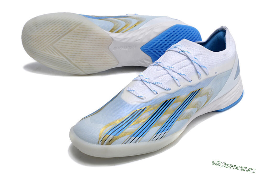 Men's Adidas X Crazyfast.1 IC Indoor & Futsal Low-Tops Football Shoes - White/Blue/Gold 3