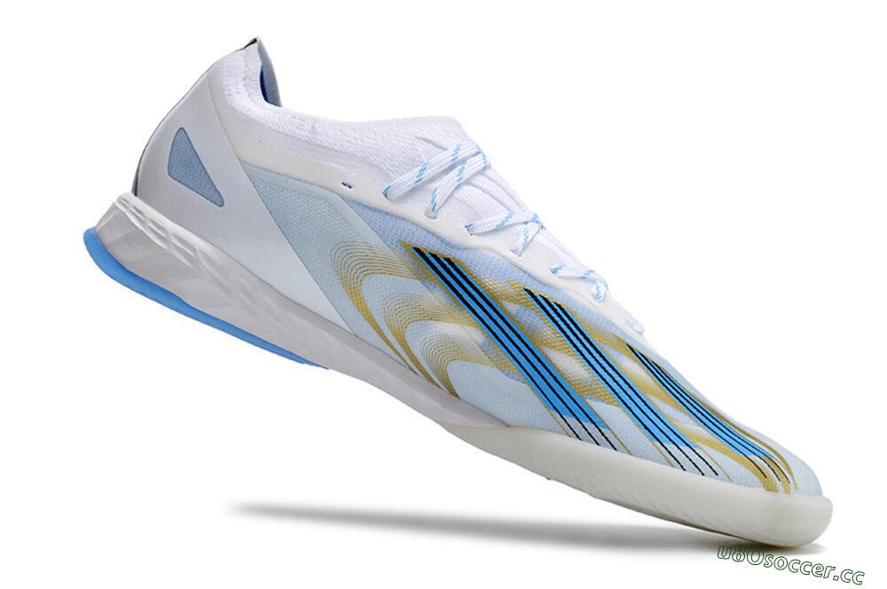 Men's Adidas X Crazyfast.1 IC Indoor & Futsal Low-Tops Football Shoes - White/Blue/Gold 4