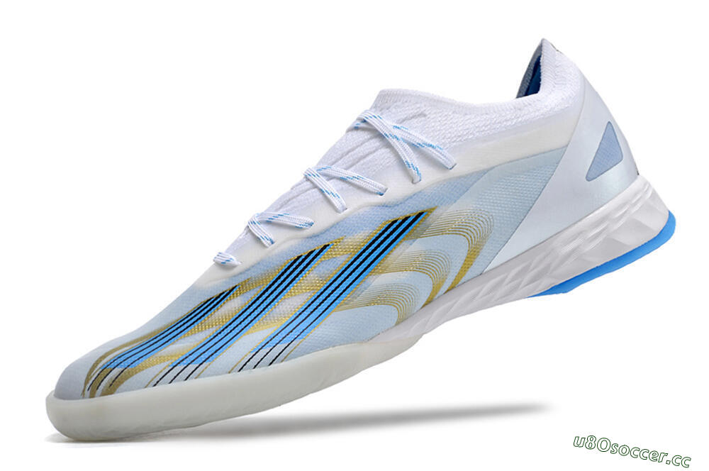 Men's Adidas X Crazyfast.1 IC Indoor & Futsal Low-Tops Football Shoes - White/Blue/Gold 5