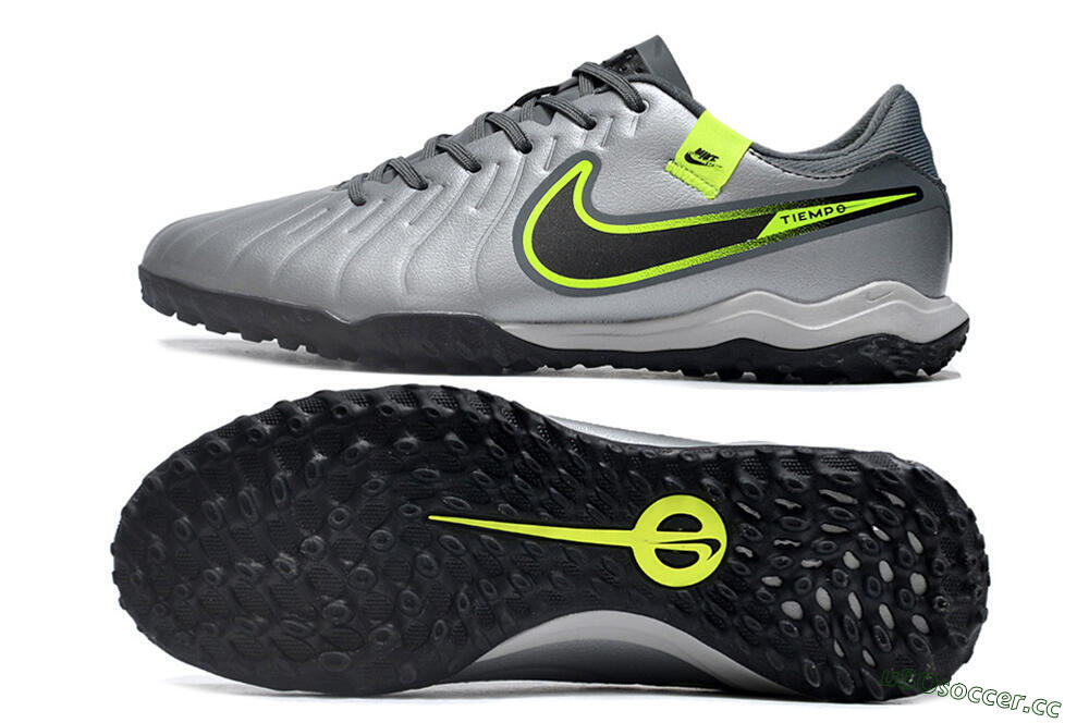 Men's Nike Tiempo Legend 10 Academy TF Artificial Turf Low-Tops Football Shoes - Silver/Grey/Yellow 1