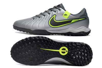 Men's Nike Tiempo Legend 10 Academy TF Artificial Turf Low-Tops Football Shoes - Silver/Grey/Yellow