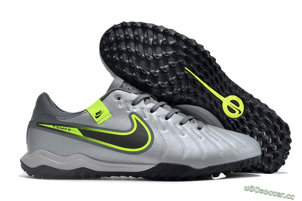 Men's Nike Tiempo Legend 10 Academy TF Artificial Turf Low-Tops Football Shoes - Silver/Grey/Yellow 2