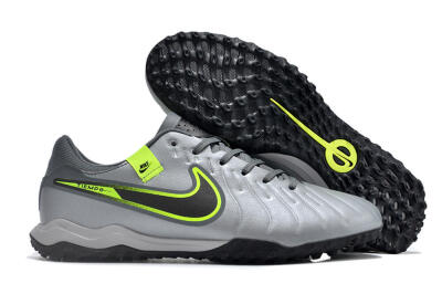 Men's Nike Tiempo Legend 10 Academy TF Artificial Turf Low-Tops Football Shoes - Silver/Grey/Yellow
