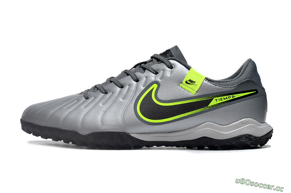 Men's Nike Tiempo Legend 10 Academy TF Artificial Turf Low-Tops Football Shoes - Silver/Grey/Yellow 0
