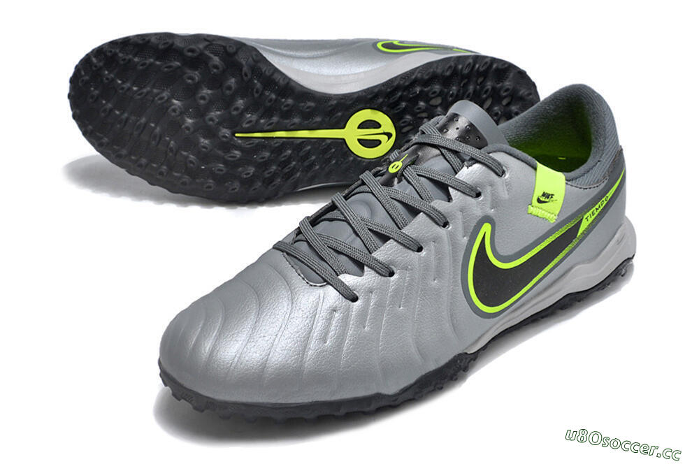 Men's Nike Tiempo Legend 10 Academy TF Artificial Turf Low-Tops Football Shoes - Silver/Grey/Yellow 3