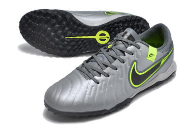 Men's Nike Tiempo Legend 10 Academy TF Artificial Turf Low-Tops Football Shoes - Silver/Grey/Yellow
