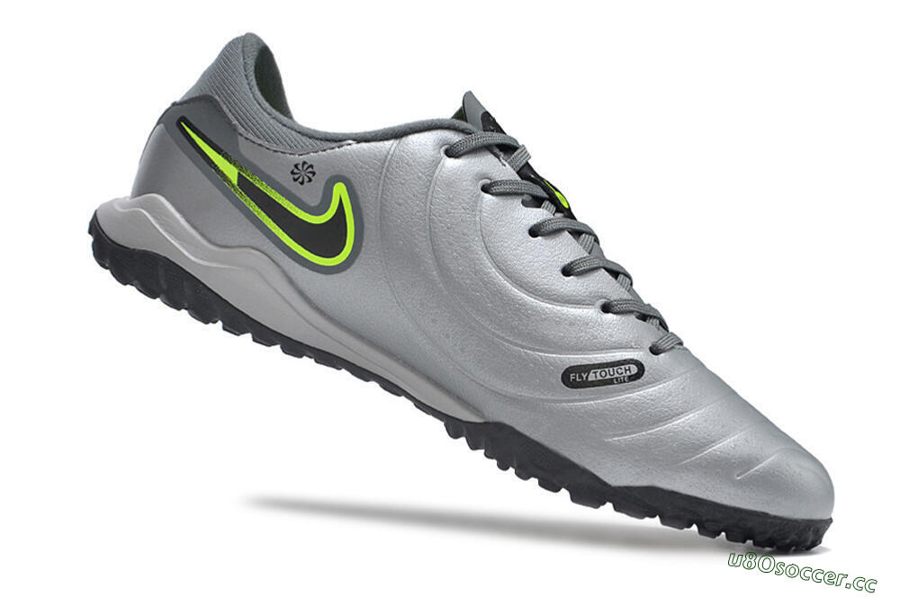 Men's Nike Tiempo Legend 10 Academy TF Artificial Turf Low-Tops Football Shoes - Silver/Grey/Yellow 4