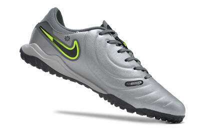 Men's Nike Tiempo Legend 10 Academy TF Artificial Turf Low-Tops Football Shoes - Silver/Grey/Yellow