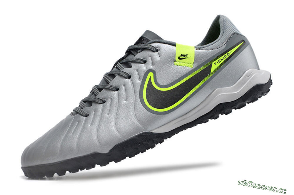 Men's Nike Tiempo Legend 10 Academy TF Artificial Turf Low-Tops Football Shoes - Silver/Grey/Yellow 5