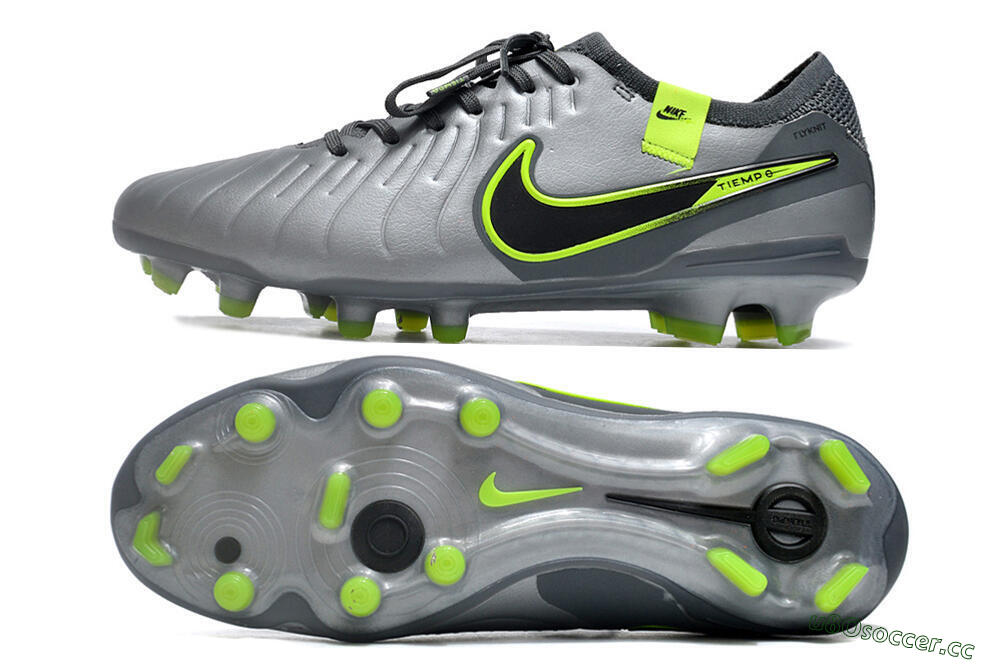 Men's Nike Tiempo Legend 10 Elite FG Firm Ground Low-Tops Football Boots - Silver/Grey/Yellow 1