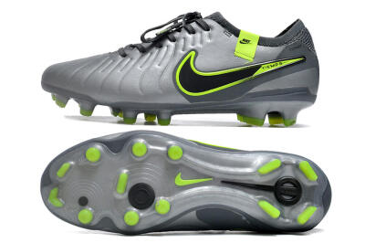 Men's Nike Tiempo Legend 10 Elite FG Firm Ground Low-Tops Football Boots - Silver/Grey/Yellow