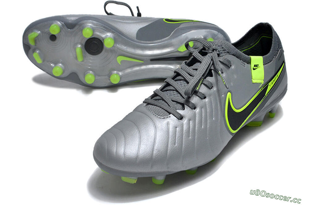 Men's Nike Tiempo Legend 10 Elite FG Firm Ground Low-Tops Football Boots - Silver/Grey/Yellow 3