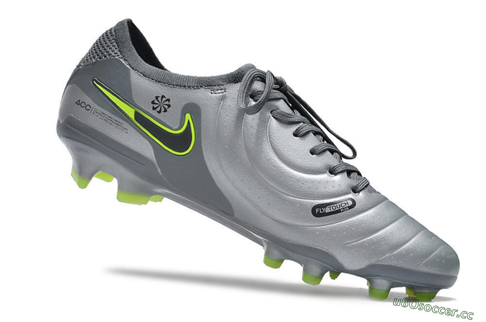 Men's Nike Tiempo Legend 10 Elite FG Firm Ground Low-Tops Football Boots - Silver/Grey/Yellow 4