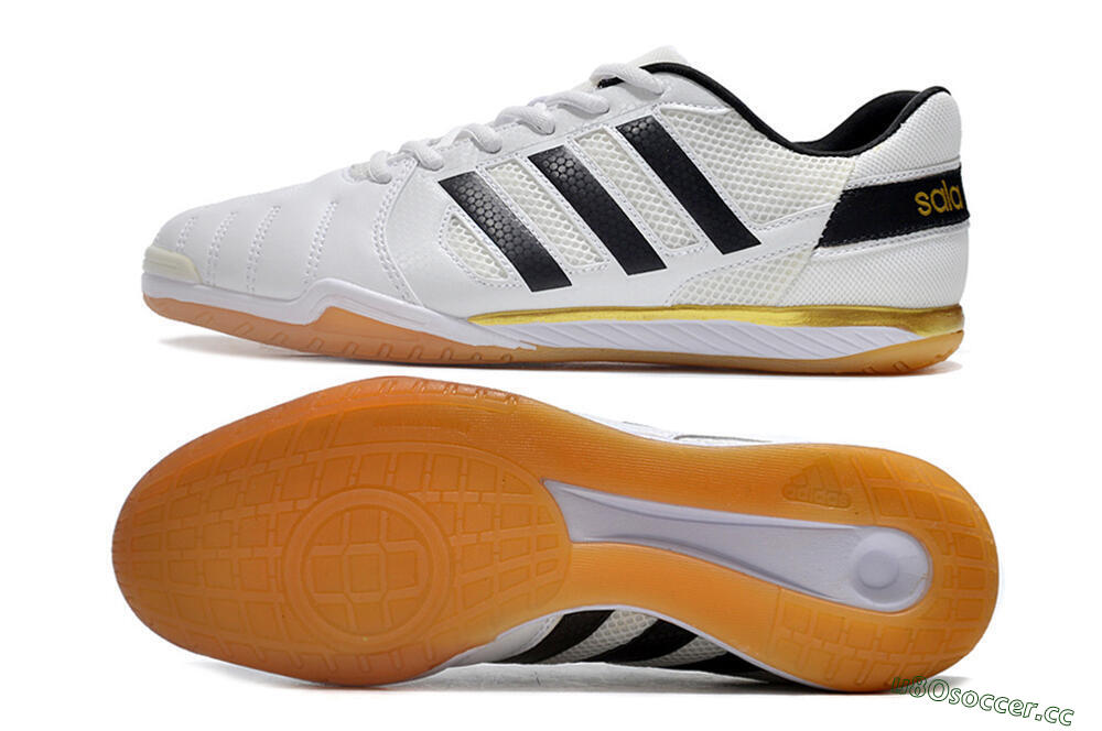Men's Adidas Top Sala IC Indoor & Futsal Low-Tops Football Shoes - White/Black/Gold 1