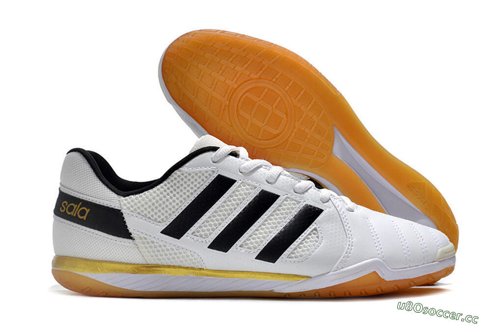 Men's Adidas Top Sala IC Indoor & Futsal Low-Tops Football Shoes - White/Black/Gold 2