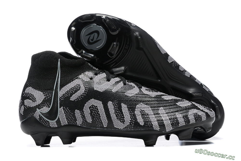 Men's Nike Phantom Luna Elite FG Firm Ground High-Tops Football Boots - Black/Grey 2