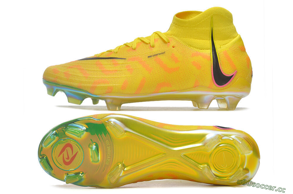 Men's Nike Phantom Luna Elite FG Firm Ground High-Tops Football Boots - Yellow/Black/Pink 1