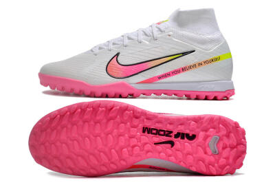 Men's Nike Air Zoom Mercurial Superfly 9 Elite TF Artificial Turf High-Tops Football Shoes - White/Pink/Black/Green
