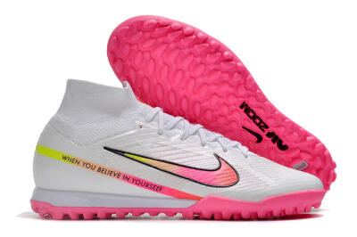 Men's Nike Air Zoom Mercurial Superfly 9 Elite TF Artificial Turf High-Tops Football Shoes - White/Pink/Black/Green