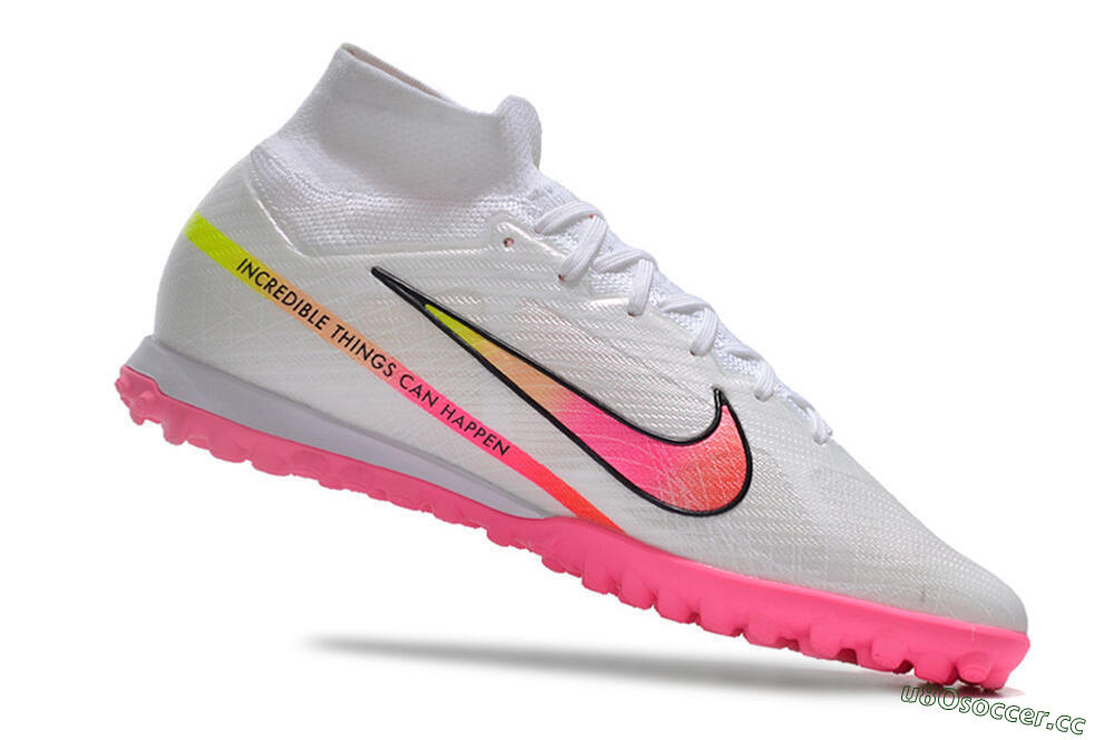 Men's Nike Air Zoom Mercurial Superfly 9 Elite TF Artificial Turf High-Tops Football Shoes - White/Pink/Black/Green 4