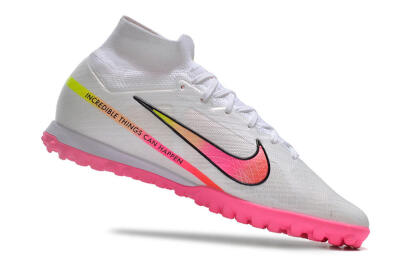 Men's Nike Air Zoom Mercurial Superfly 9 Elite TF Artificial Turf High-Tops Football Shoes - White/Pink/Black/Green