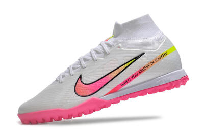 Men's Nike Air Zoom Mercurial Superfly 9 Elite TF Artificial Turf High-Tops Football Shoes - White/Pink/Black/Green
