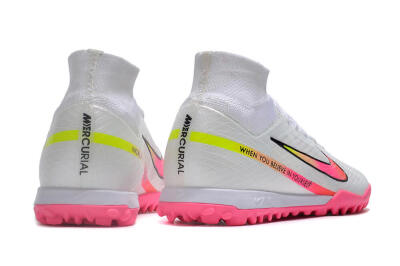 Men's Nike Air Zoom Mercurial Superfly 9 Elite TF Artificial Turf High-Tops Football Shoes - White/Pink/Black/Green