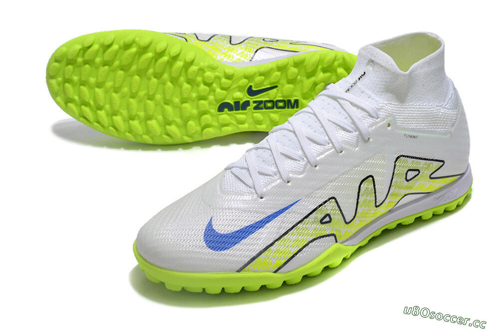 Men's Nike Air Zoom Mercurial Superfly 9 Elite TF Artificial Turf High-Tops Football Shoes - White/Blue/Yellow 3