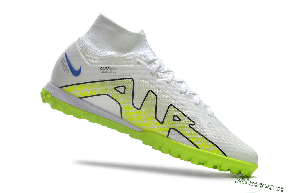 Men's Nike Air Zoom Mercurial Superfly 9 Elite TF Artificial Turf High-Tops Football Shoes - White/Blue/Yellow 4