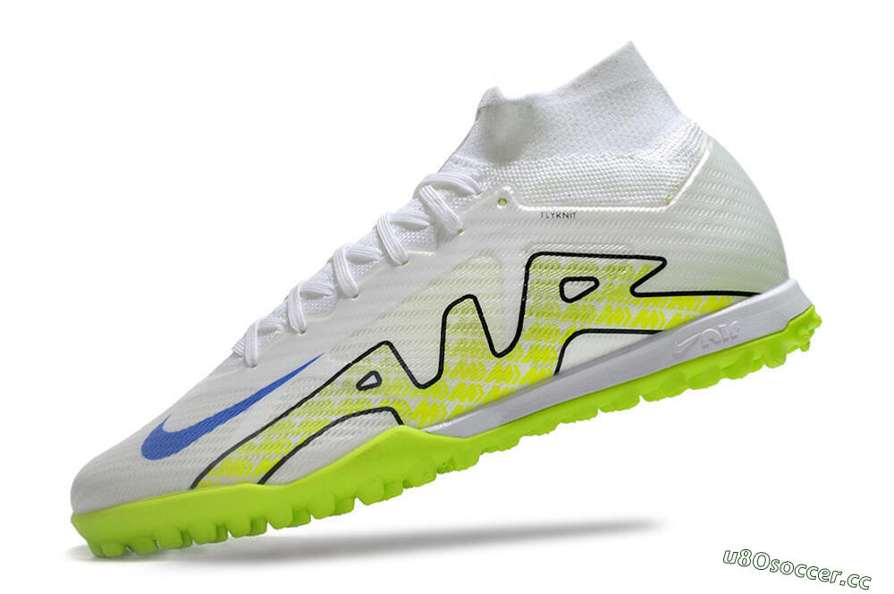 Men's Nike Air Zoom Mercurial Superfly 9 Elite TF Artificial Turf High-Tops Football Shoes - White/Blue/Yellow 5