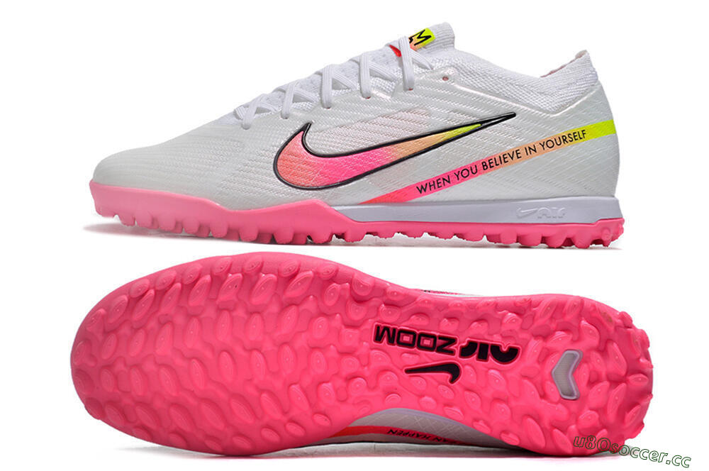 Men's Nike Air Zoom Mercurial Vapor 15 Elite TF Artificial Turf Low-Tops Football Shoes - White/Pink/Black/Green 1