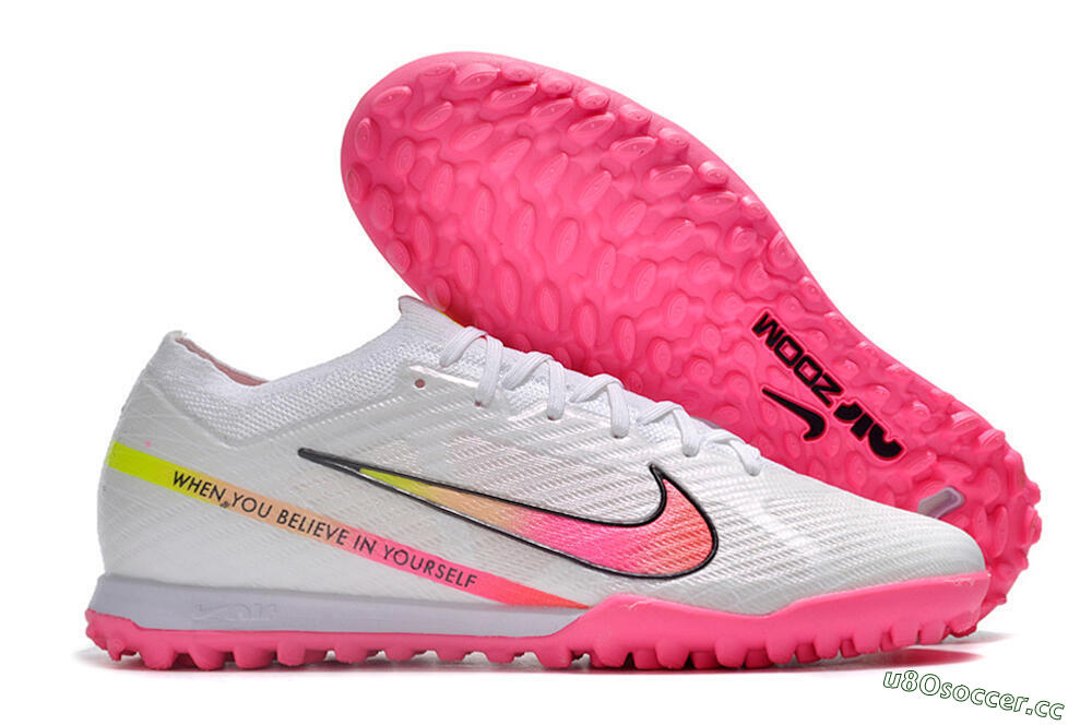 Men's Nike Air Zoom Mercurial Vapor 15 Elite TF Artificial Turf Low-Tops Football Shoes - White/Pink/Black/Green 2