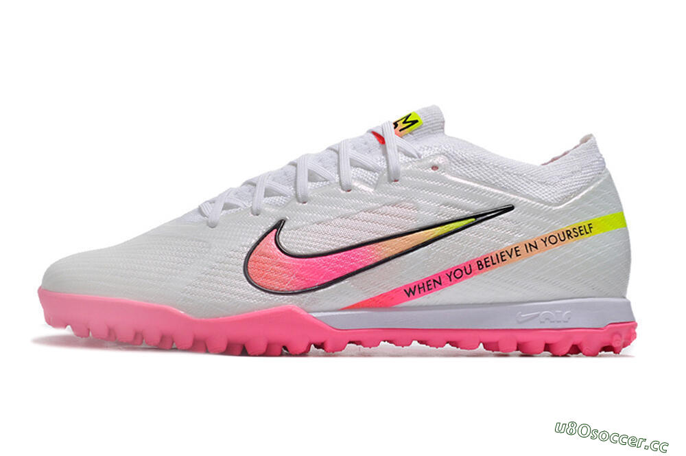 Men's Nike Air Zoom Mercurial Vapor 15 Elite TF Artificial Turf Low-Tops Football Shoes - White/Pink/Black/Green 0