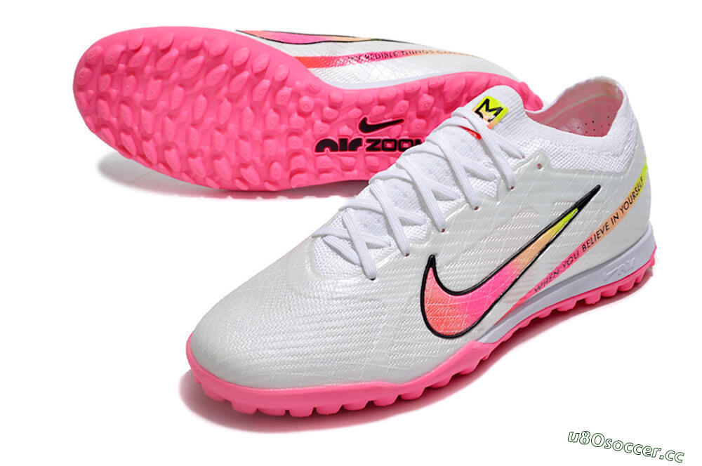 Men's Nike Air Zoom Mercurial Vapor 15 Elite TF Artificial Turf Low-Tops Football Shoes - White/Pink/Black/Green 3