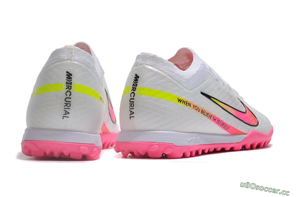 Men's Nike Air Zoom Mercurial Vapor 15 Elite TF Artificial Turf Low-Tops Football Shoes - White/Pink/Black/Green 6